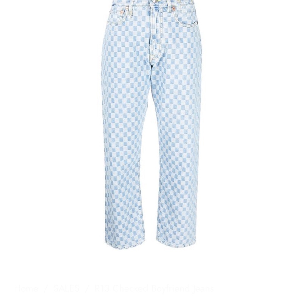 R13 Blue Checkeded Boyfriend Jeans sz 25